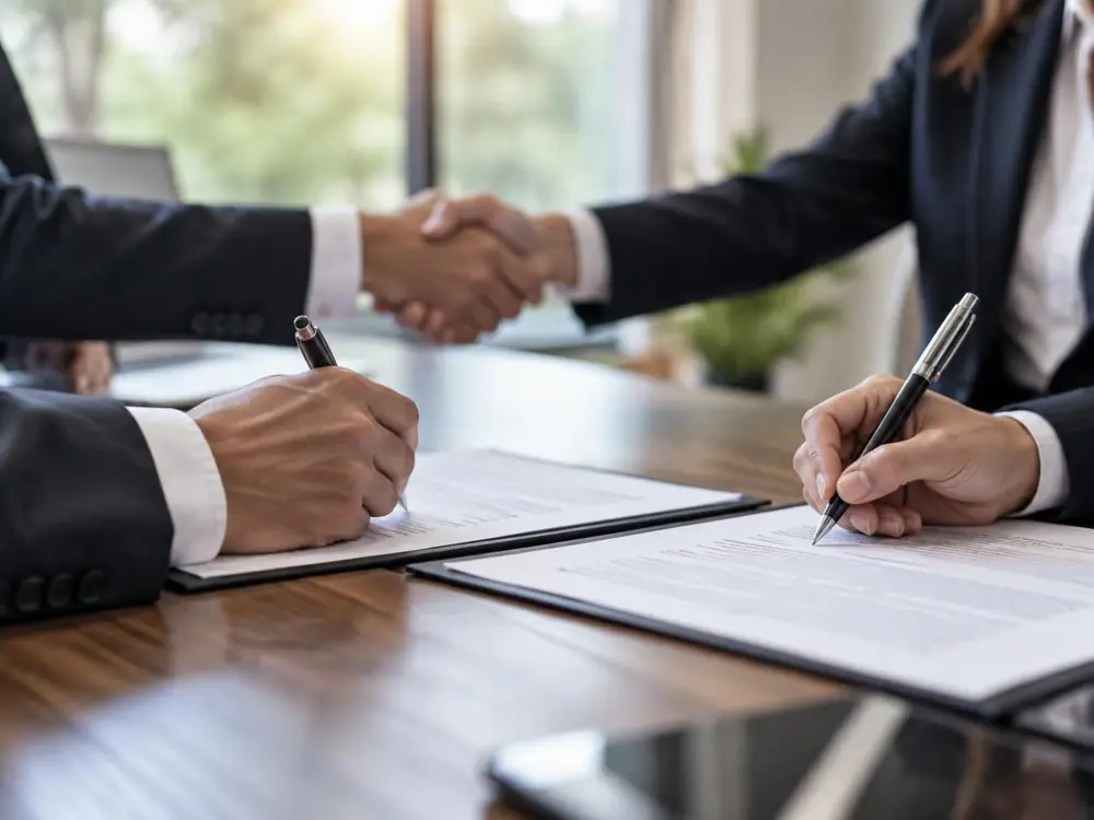 Personas de negocios revisando y firmando un contrato