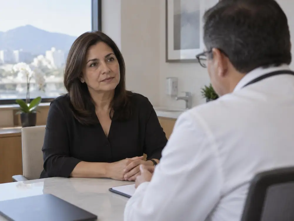 Ejecutiva mexicana en consulta médica